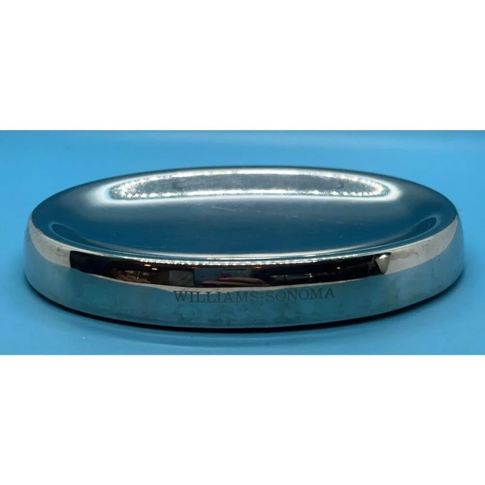 Williams Sonoma Silver Soap Dish Stainless Steel Oval Shape Steel Storage Tray